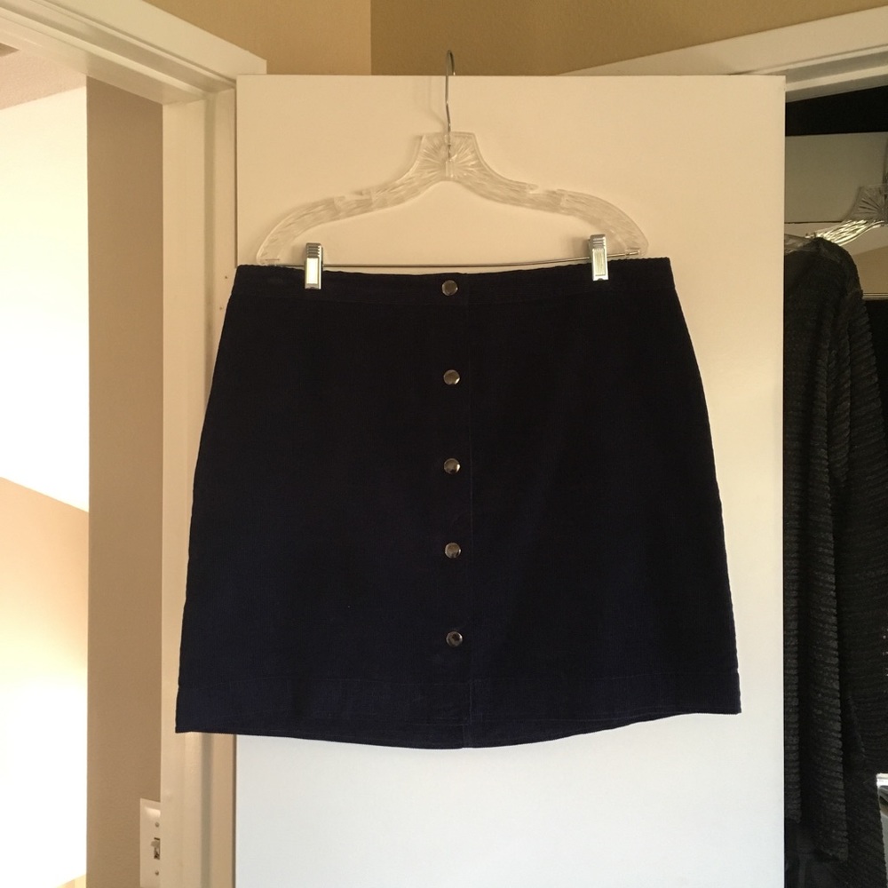 Corduroy button front navy skirt